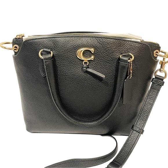 Coach Black Pebbled Leather Remi Satchel With Signature Canvas Detail NEW - Picture 1 of 6
